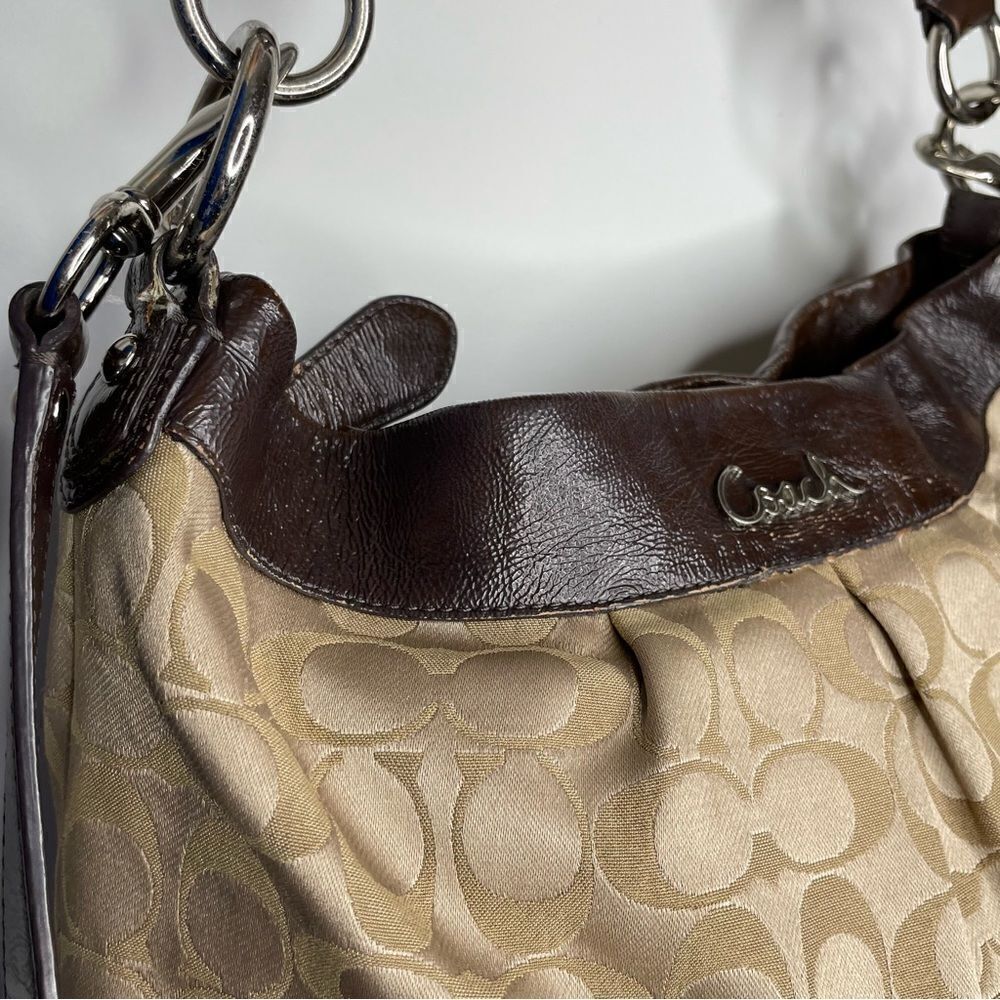 Coach Ashley Sateen Signature C Hobo Crossbody Bag Purse Brown Tan Hippie - Picture 2 of 11